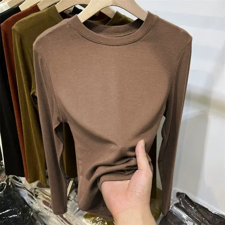 德绒打底衫女内搭秋冬季新款加绒长袖t恤女加绒加厚叠穿卫衣上衣图片