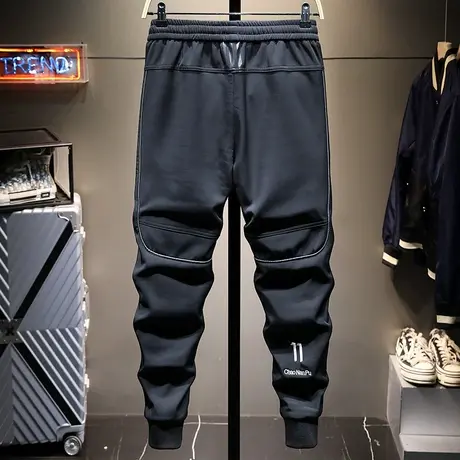 春夏款黑色加厚休闲裤男潮牌宽松束脚百搭男士运动长裤子男松紧腰商品大图