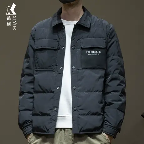 新国标90鹅绒衬衣翻领羽绒服男冬季保暖加厚宽松大码男士棉衣外套商品大图