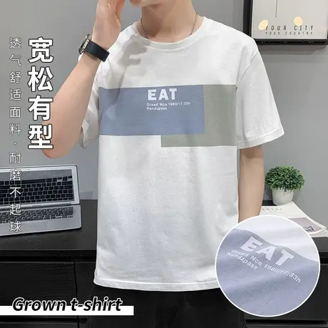 青年上衣夏季薄款短袖t恤男士宽松体恤2023新款潮牌字母印花短袖图片