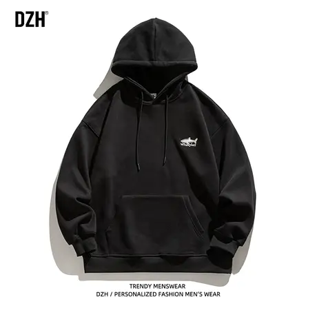 男士黑色重磅卫衣男连帽秋季潮牌休闲长袖上衣男装2024新款连帽衫商品大图