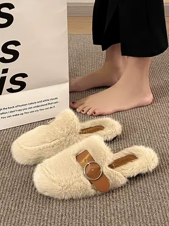 小香风高级感毛毛拖鞋女外穿2023年秋冬季新款居家包头棉拖穆勒鞋商品大图