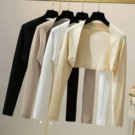 针织开衫女夏季薄款外搭披肩配吊带裙子短款小坎肩外套长袖防晒衫图片