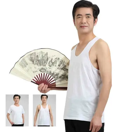 中老年男士夏季棉背心宽松加肥大码休闲无袖背心爸爸男棉短袖汗衫图片