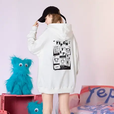 YEP白色卫衣女欧美街头hiphop潮牌原创连帽外套宽松春秋薄款上衣商品大图