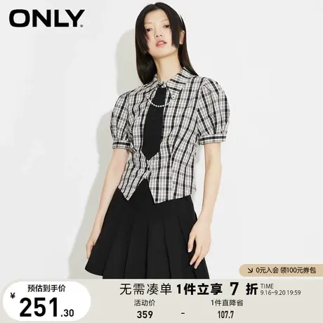 ONLY奥莱夏季格纹泡泡袖连衣裙女图片