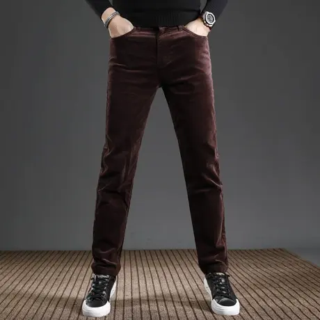 酒红色灯芯绒休闲裤男款2023秋冬新款潮流修身直筒男士弹力裤子男商品大图