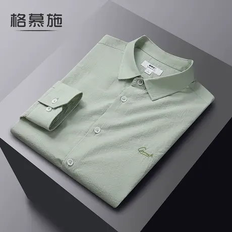 格慕施春秋季纯棉衬衫男长袖青年泡泡纱大码宽松休闲男士全棉衬衣图片