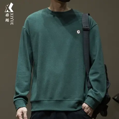 希越重磅德绒长袖T恤男冬季宽松大码阳离子防静电绣花内搭打底衫图片