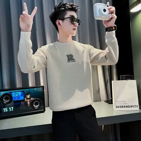 加绒针织毛衣男秋冬2023新款ins轻熟休闲高级感保暖加厚打底线衣商品大图