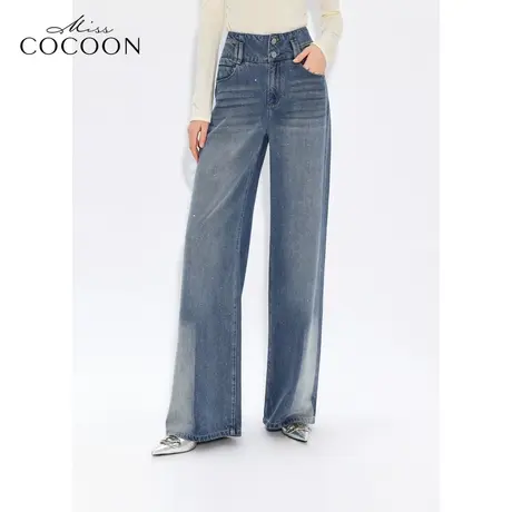 MISSCOCOON【春日睡莲】24春新款渐变水洗烫钻直筒显高显瘦牛仔裤商品大图