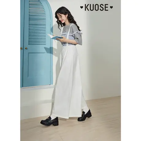 阔色两穿白色背带裤通勤女2023新款夏季休闲裤宽松阔腿长裤子商品大图