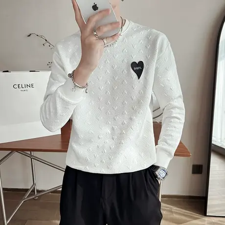 秋季时尚休闲爱心浮雕图案潮潮流纯色个性打底衫青年ins男士卫衣商品大图