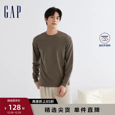Gap男装春秋微肌理磨毛保暖发热长袖T恤简约风圆领休闲上衣810621图片
