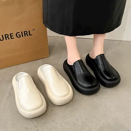 永希半拖鞋女新款2024年休闲松糕厚底鞋子外穿百搭懒人增高包头拖商品大图