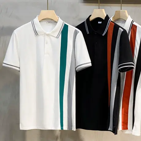撞色拼接polo衫男士翻领短袖夏季新款男装休闲修身纯棉t恤男潮牌商品大图