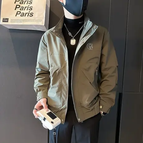 潮牌工装外套男春季2024新款高级感刺绣字母上衣青年痞帅立领夹克商品大图