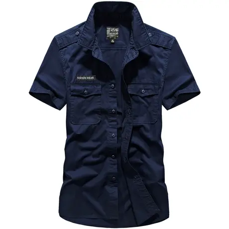 VIP夏季短袖衬衫男纯棉休闲大码宽松工装衬衣纯色韩版休闲寸衫潮商品大图