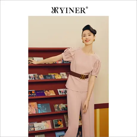 YINER音儿女装夏季圆领设计感公主袖雪纺衫收腰上衣商品大图