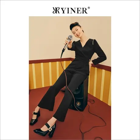 YINER音儿女装春季女装法式优雅通勤气质高腰微喇叭休闲裤图片