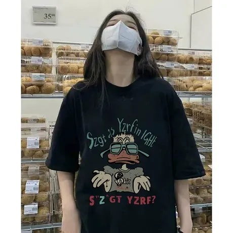 美式复古chic短袖t恤女小众设计感韩版宽松oversize半袖港味上衣商品大图