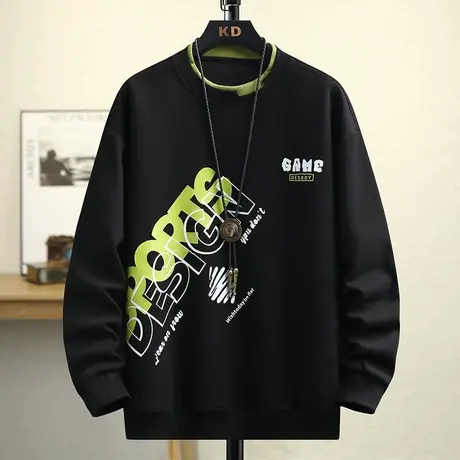 春季卫衣男士圆领宽松套头2024新款印花打底衫字母长袖T恤潮流ins商品大图