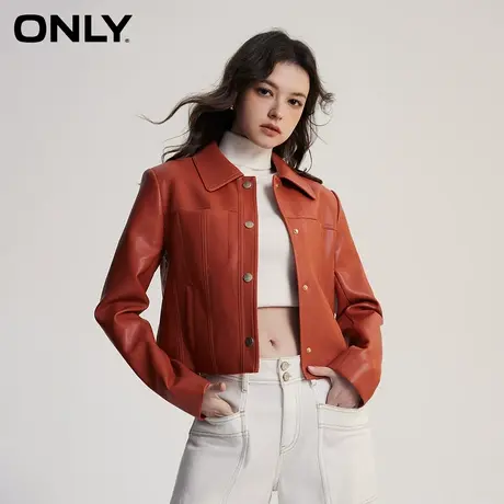 ONLY奥莱春季新款休闲百搭短款翻领长袖直筒PU夹克女商品大图