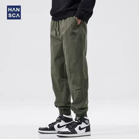 hansca工装束脚裤男潮牌春季美式重磅复古宽松大码军绿色休闲长裤商品大图