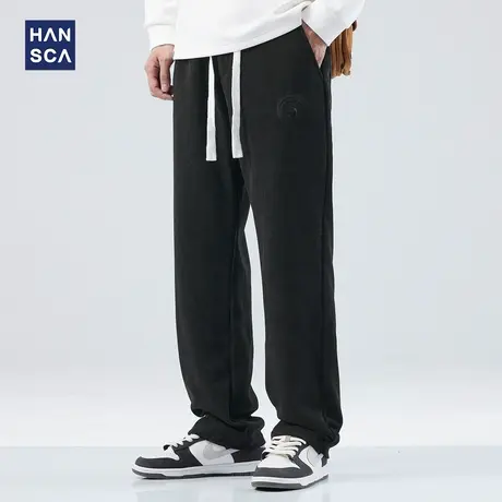 hansca雪尼尔裤子男秋季潮牌直筒宽松美式复古休闲大码垂感长裤子商品大图