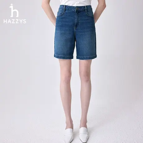 【商场同款】Hazzys哈吉斯牛仔5分短裤女士新款夏季宽松休闲裤子图片