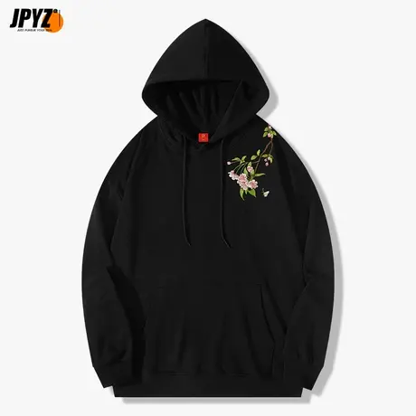 春秋季潮牌国潮复古梅花刺绣连帽卫衣男士女生情侣上衣帽衫外套商品大图