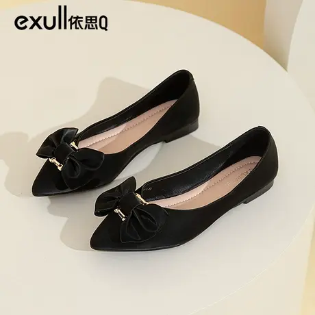依思q平底鞋女2024新款春季一脚蹬蝴蝶结女鞋浅口粗跟尖头单鞋女商品大图