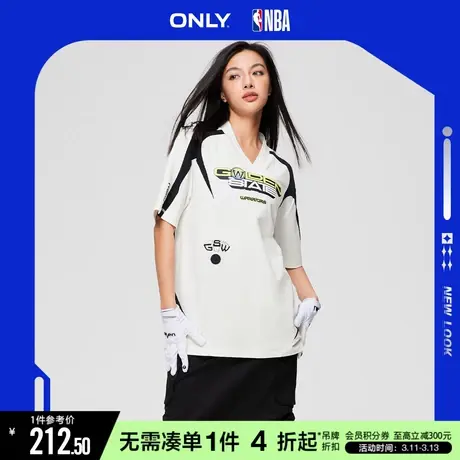 ONLY秋季NBA联名款休闲撞色字母V领宽松T恤女|123201144图片