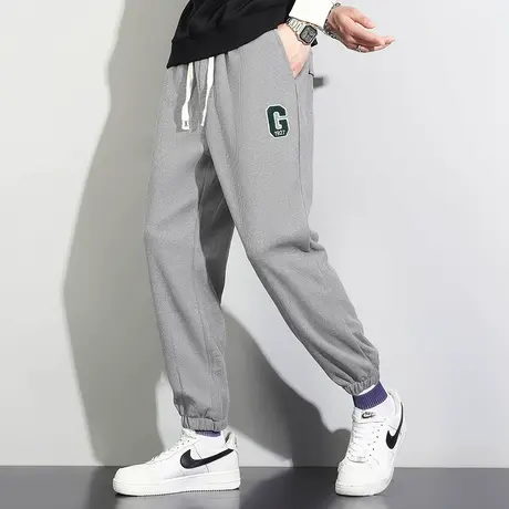 休闲长裤子男秋冬款运动裤潮流百搭九分抽绳宽松小脚束脚灰色卫裤图片