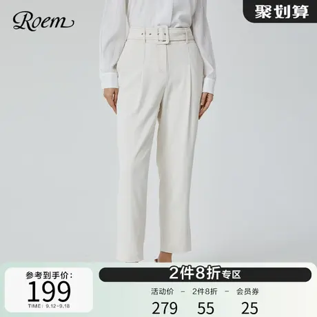 Roem商场同款新品优雅复古大气高腰直筒商务九分休闲裤子烟管裤图片