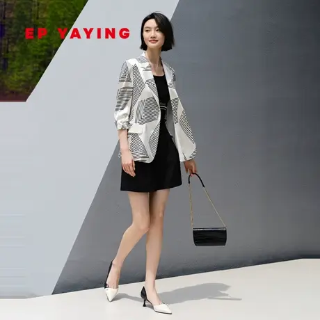 [真丝系列]EP雅莹女装 职场OL条纹拼接西装外套2023新款1138B图片