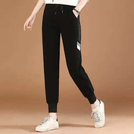 韩潮袭人松紧腰黑色运动休闲长裤女2023秋季新款宽松显瘦束脚卫裤图片
