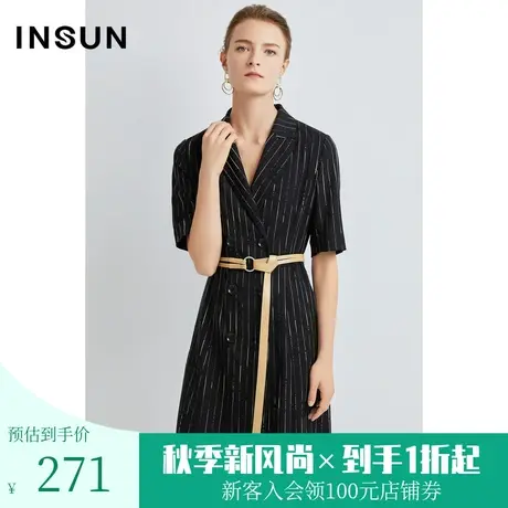 恩裳初春秋简约竖条纹点缀时尚通勤经典西装连衣裙图片