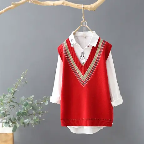 2023春秋针织背心短款马夹女外穿提花韩范坎肩百搭宽松针织马甲图片