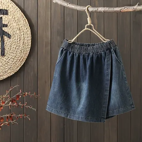 枫谜2022年夏季新款文艺复古牛仔短裤女宽松休闲百搭显瘦牛仔裙裤商品大图