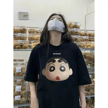 黑色短袖t恤女夏季2023新款美式高街小众设计感纯棉半袖体恤上衣图片