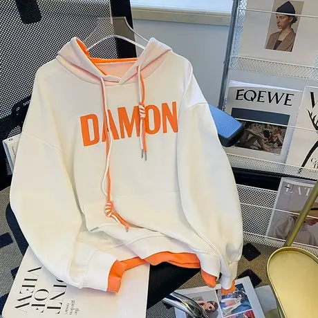 连帽假两件设计感卫衣女春秋季薄款美式复古宽松2023早秋上衣外套商品大图