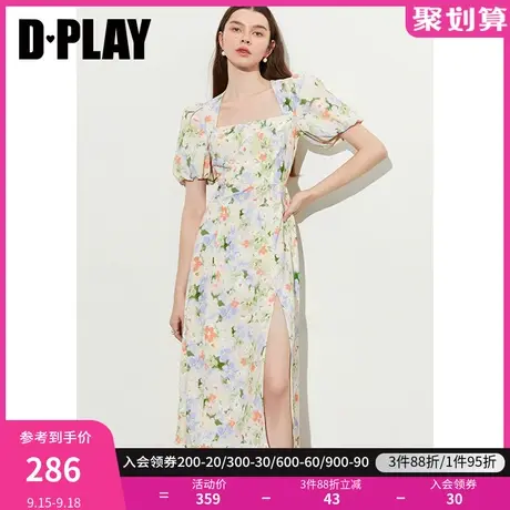 DPLAY2023夏新新中式墨染蔷薇美背侧开衩印花茶歇裙国风度假裙图片