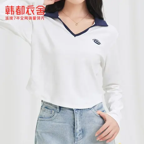 韩都衣舍冬季新款女装长袖T恤打底衫内穿百搭DFV1100022T图片