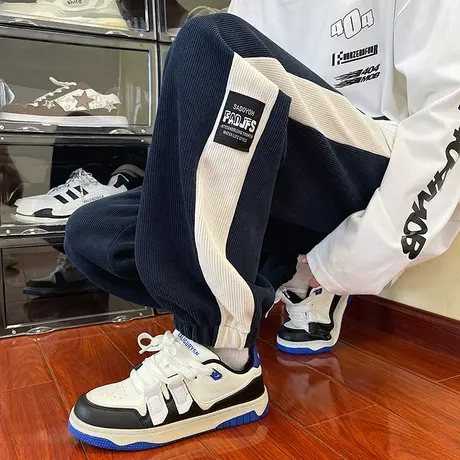 雪尼尔裤子男春秋季潮牌宽松灯芯绒卫裤男生束脚大码运动休闲长裤商品大图