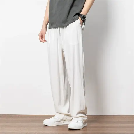 日系复古亚麻裤子男款夏季薄款宽松直筒裤垂感棉麻长裤男士休闲裤商品大图