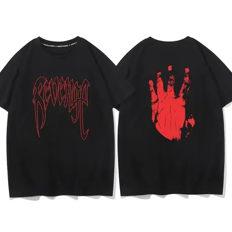 秀洛Revenge  xxxtentacion嘻哈手掌字母T恤短袖打底衫男女情侣图片