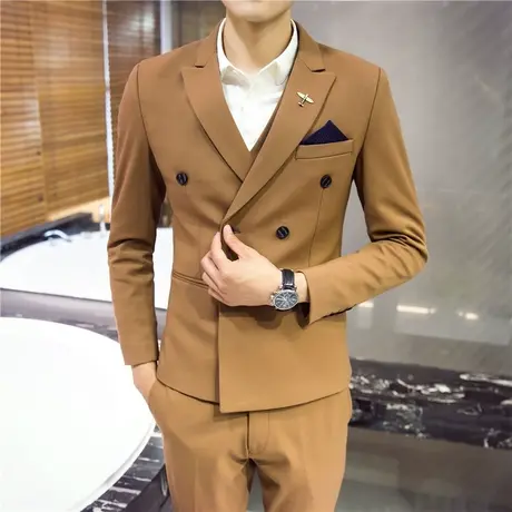 西服套装男士三件套夏季韩版修身小西装职业正装伴郎新郎结婚礼服商品大图