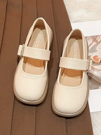 圆头浅口小皮鞋女2023新款夏季平底晚风温柔单鞋复古法式玛丽珍鞋商品大图