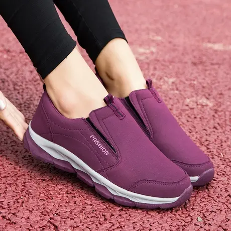 老北京布鞋女秋冬中老年防滑加绒运动休闲鞋一脚蹬妈妈健步鞋防水商品大图